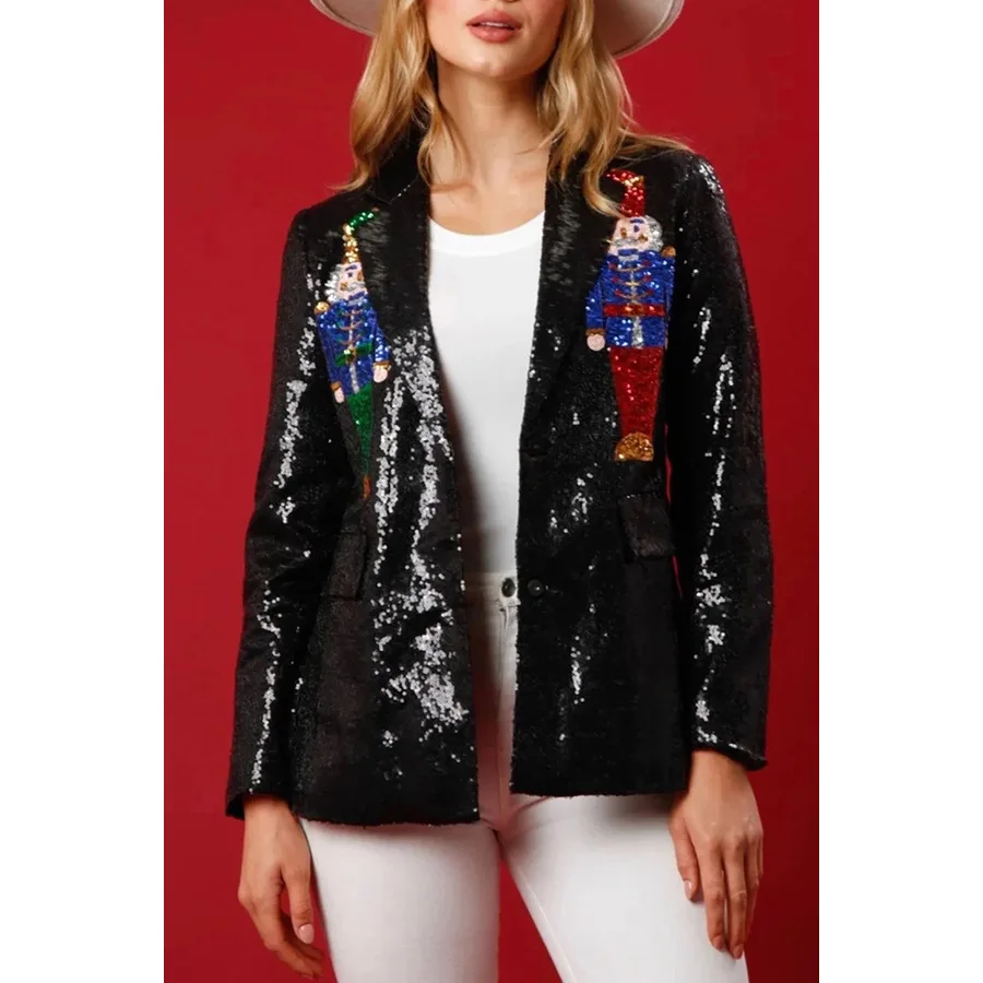 Sequin Coats Women Blazer Coat Slim Fit Print Full Sleeve Turn Down Collar Y2k Streetwear Jackets Spring Jacket 2025 Party