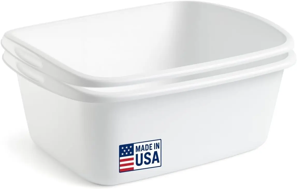 

2-Pack Heavy Duty Plastic Dish Pans for Kitchen Sink, Foot Bath and Storage - 12 Quarts White