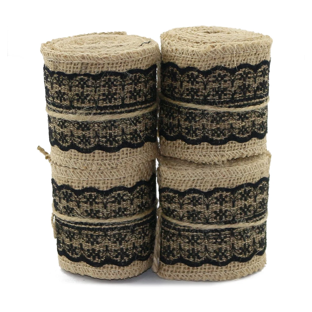 4 Uds. Rollos de arpillera artesanales de Navidad, cinta DIY, decoración, pajarita de yute, encaje, boda de sótamo