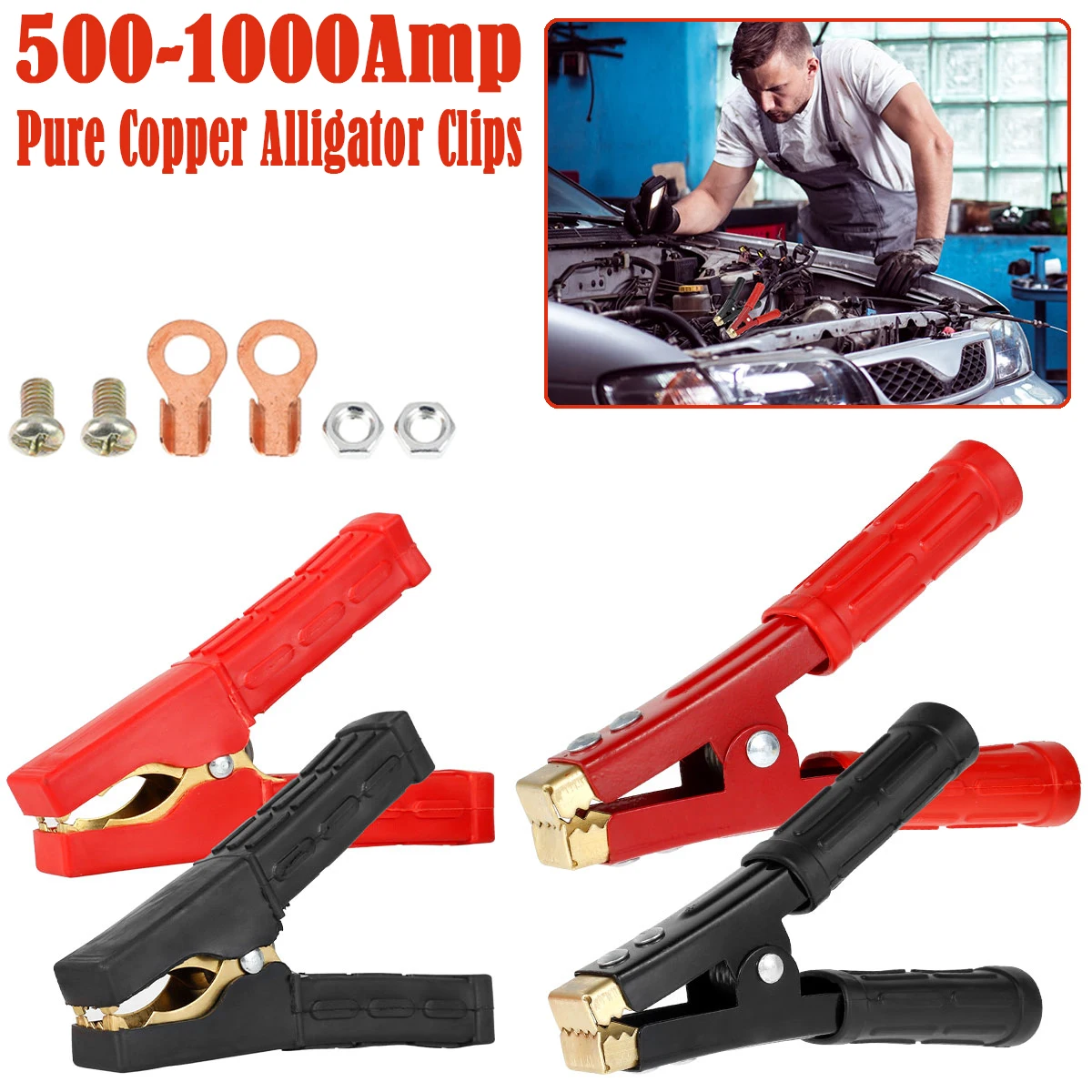 2 szt. 500-1000Amp czysta miedź zaciski krokodylkowe samochodowe Heavy Duty zaciski akumulatorowe Jump Lead Clip izolowane pełne ochronne