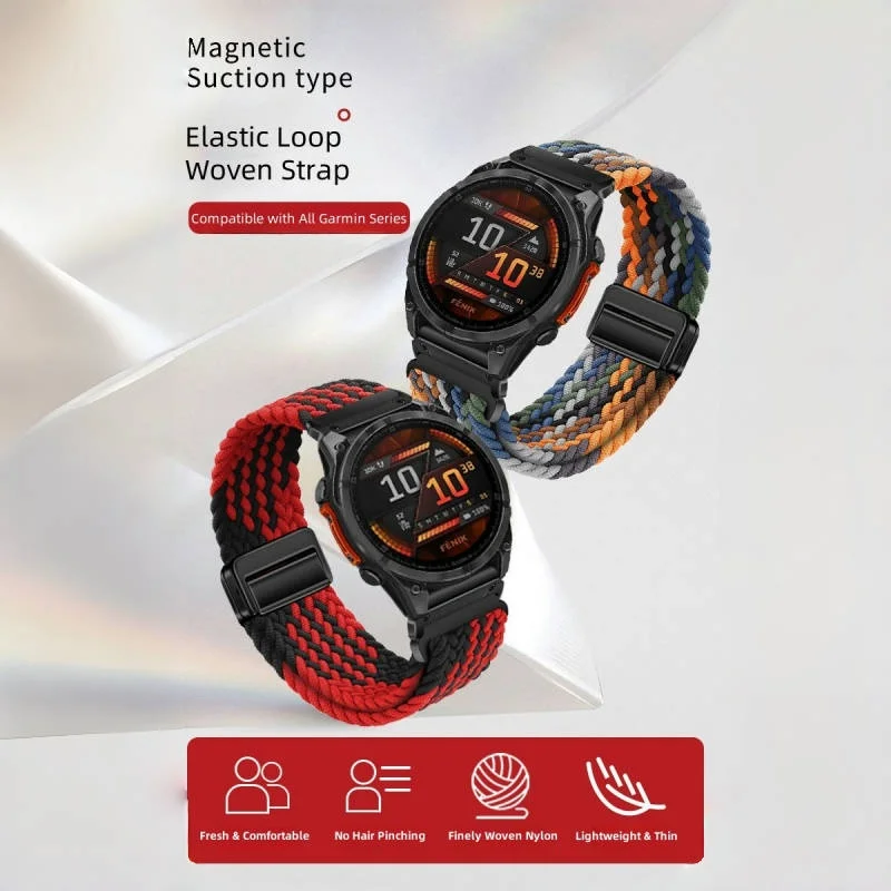 Nylon Quick Fit Magnetic Watchband for Garmin Fenix 9/9 Pro/MIP Fenix 8 7 6 5 26mm 22mm Weaves Loop Strap Correa