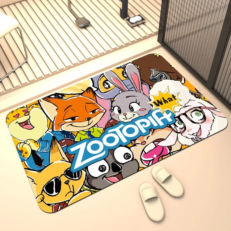 Disney Zootopia Judy Hopps Nick Wide Cartoon Home Bathroom Toilet Water-Absorbent Anti-Slip Hand Washable Diatom Mud Floor Mat