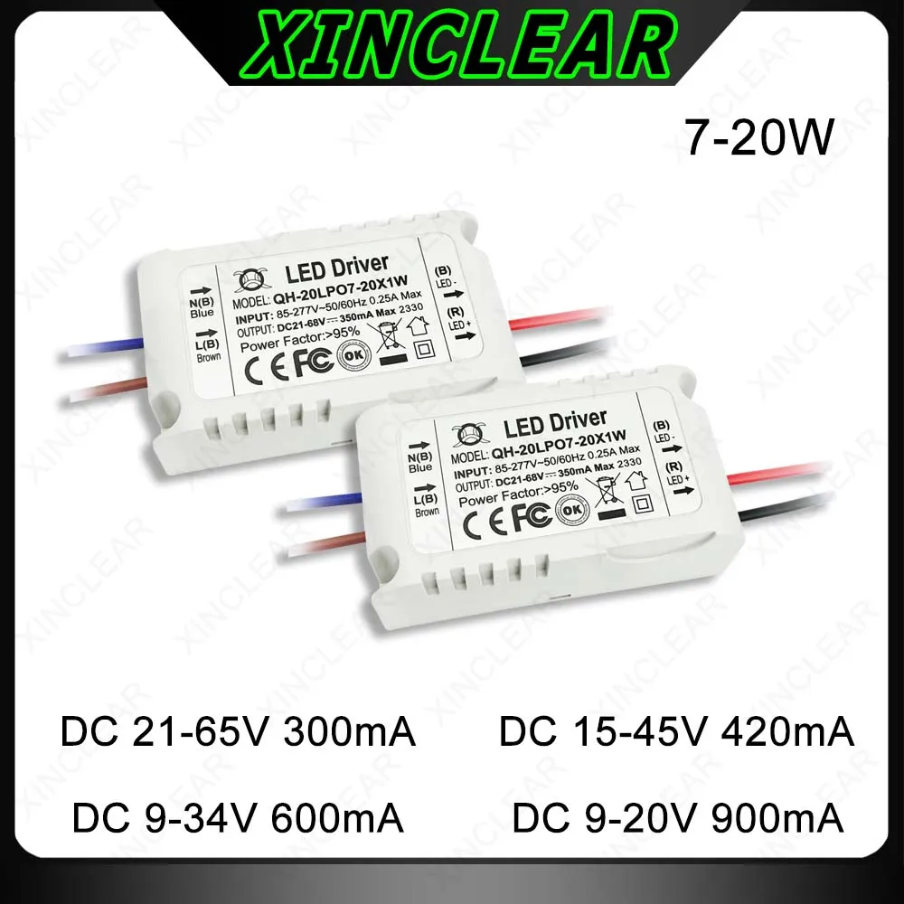

7 - 20W LED - привод постоянного тока 6 - 20V 900mA 12 - 34V 600mA 15 - 45V 420mA 21 - 65V 300mA Световой трансформатор для 7W 10W 12W 15W 20W