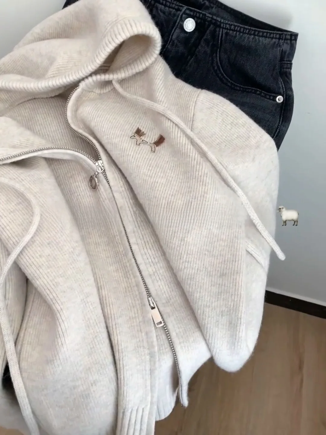 سترة بغطاء للرأس محبوكة من Laid-ba مع تصميم بسحاب مزدوج للخريف والشتاء، سترة على شكل قلب للفتيات مضادة للشيخوخة، مريحة وفضفاضة... #2