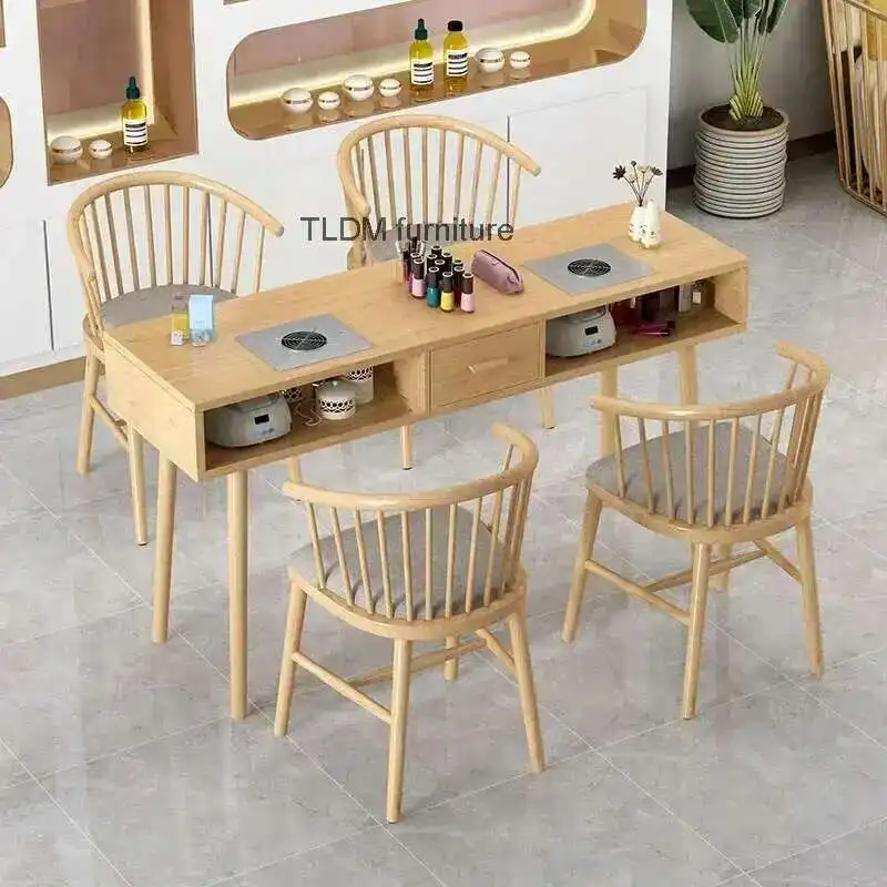 

Japanese Wooden Nail Tables Beauty Salon with Vacuum Cleaner Manicure Tables Modern Salon Furniture Light Luxury Manicure Table