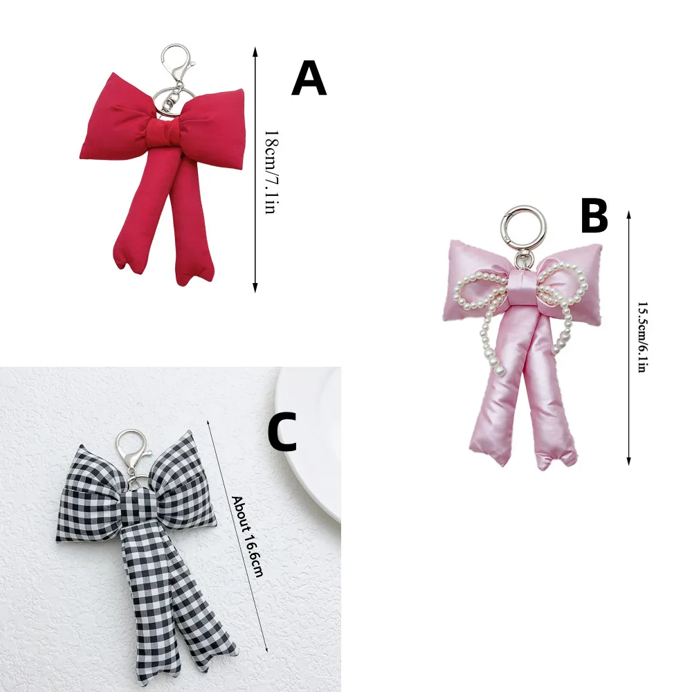 Cotton Bow Bag Pendant 3D Bowknot Keychain Backpack Hanging Decoration Bow Key Holder Keyring Girl Heart Fashion Bag Accessory