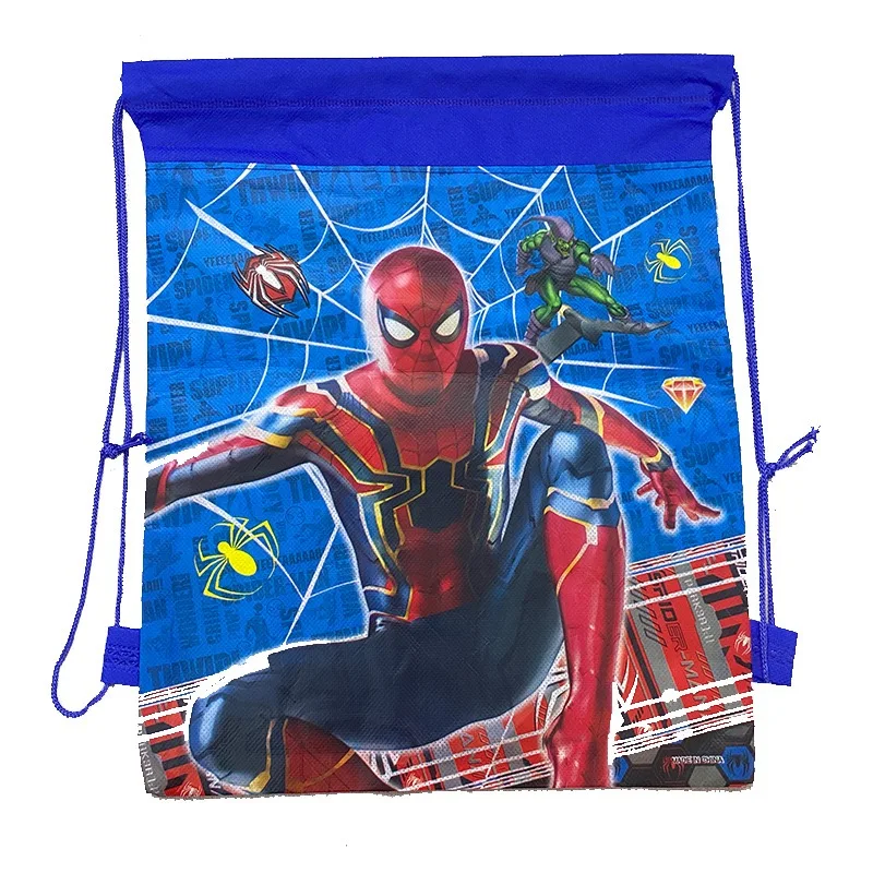 Spider Man Happy Birthday Party Gift Bags Decoration Non-woven Fabric Bundle Pocket Adjustable Spider Hero Drawstring Bags