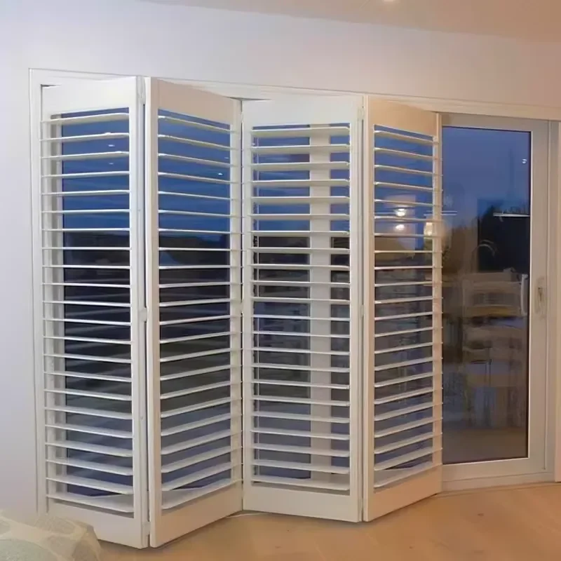 Australia Pvc Blinds Bulk England Australia Style Bay Window Sliding PVC Plantation Shutters White Colour Louver