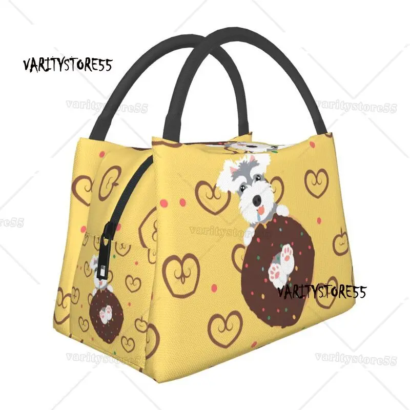 

Miniature Schnauzer And Donut Lunch Boxes Women Cartoon Dog Cooler Thermal Food Insulated Lunch Bag Travel Work Pinic Container