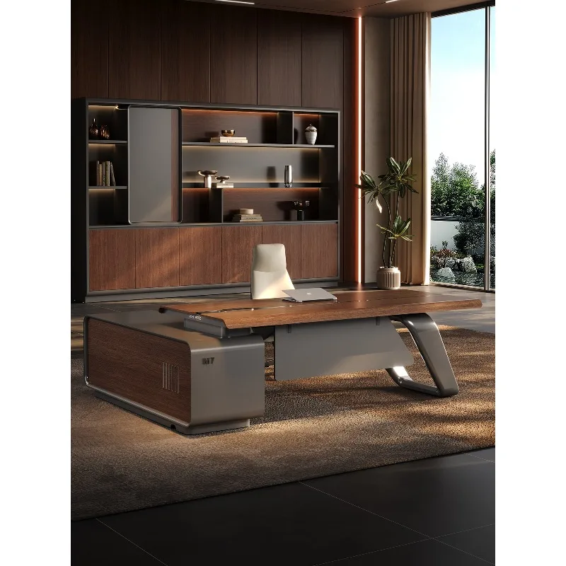 E0 Level High-End Italian MDF Natural Walnut Veneer Modern Luxury Executive Office Desk Modular Bedroom