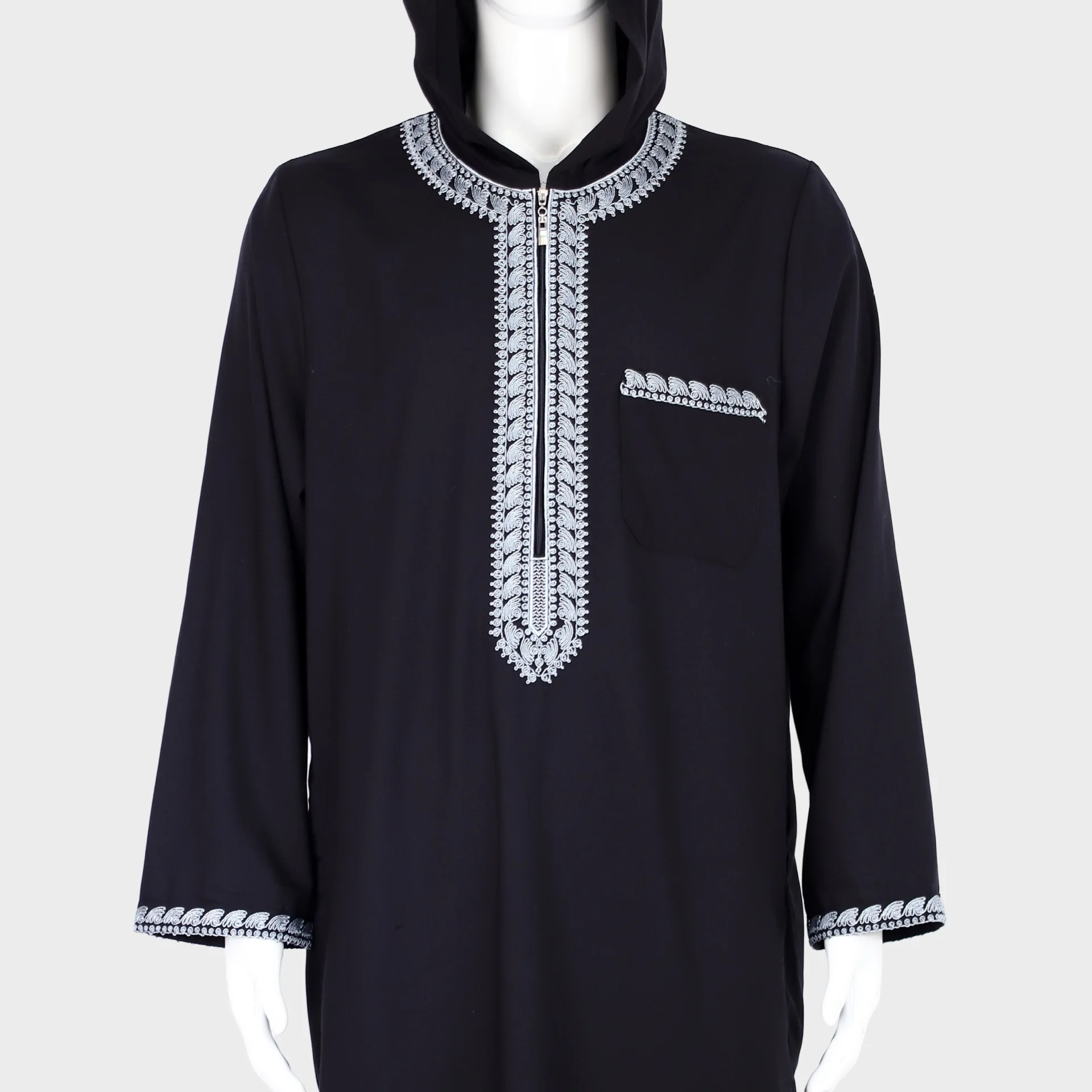 

Saudi Hooded Robe Muslim Men Jubba Thobe Abaya Embroidery Zipper Caftan Dress Daffah Dishdasha Traditional Islam Clothing Casual