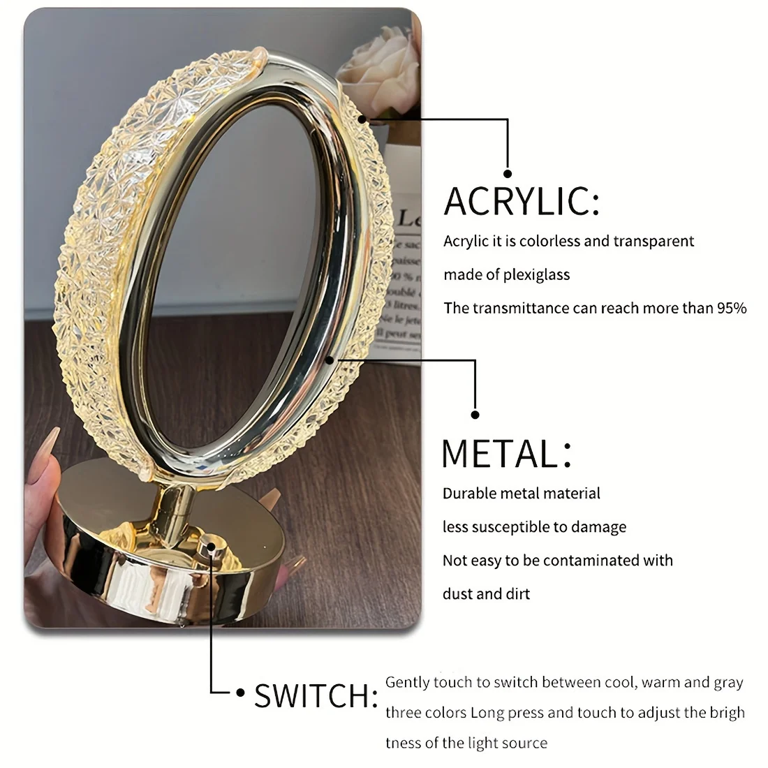 Recarregável LED sem fio Desk Light com Touch Sensor, Night Light, adequado para várias cenas, 1, 3 cores