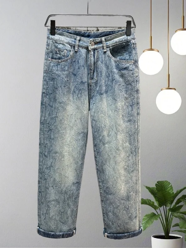 

Мужские джинсы свободного кроя с широкими штанинами, модные, в уличном стиле, осень 2025, с цветочным принтом, повседневные длинные брюки, молодежные и энергичные