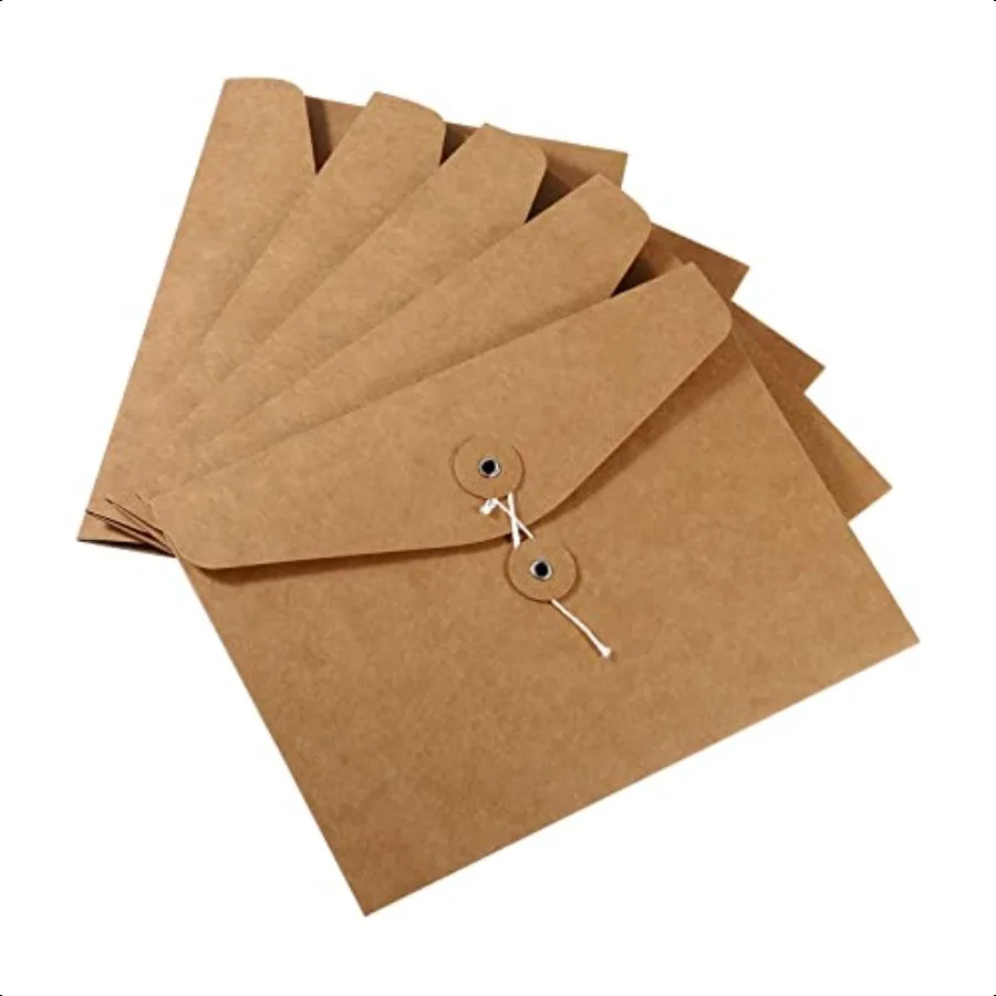 

10 Pack String Envelope File Folder String Tie Closure Paper Pocket Folders Letter Size Bills Files Organizer for Office Brown