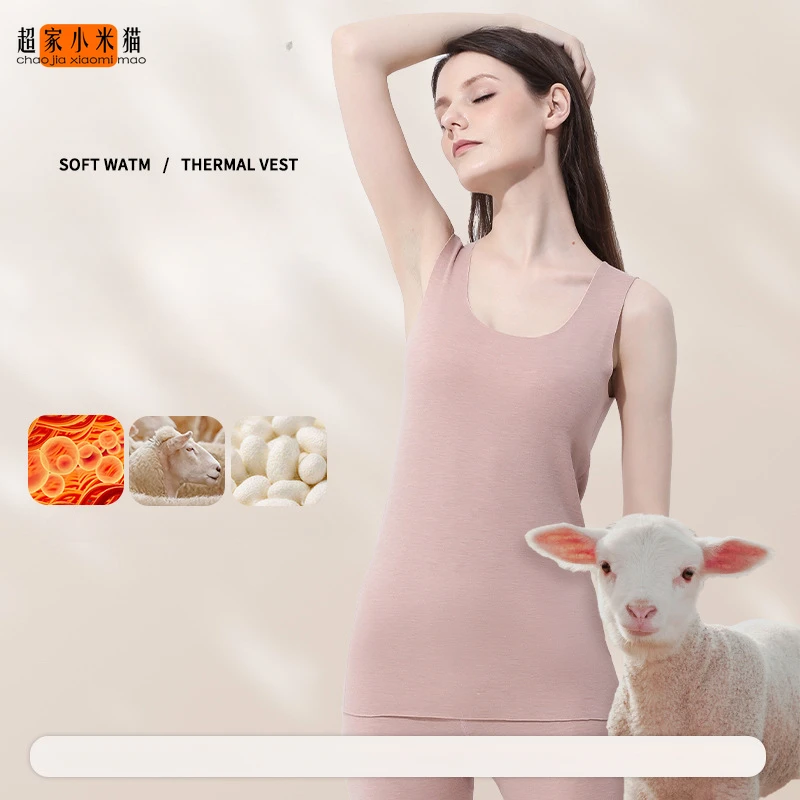 chaojia xiaomi mao Silk wool autumn and winter women's velvet thermal vest,anti-bacterial heat storage non-trace primer tank top