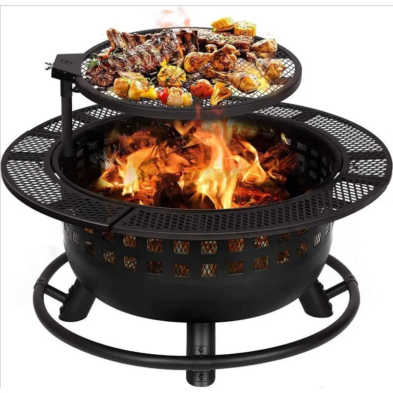 

2026 32 Inch Modern Firepit Log Burner Swivel Cooking Grill Wood Burning Fire Pit