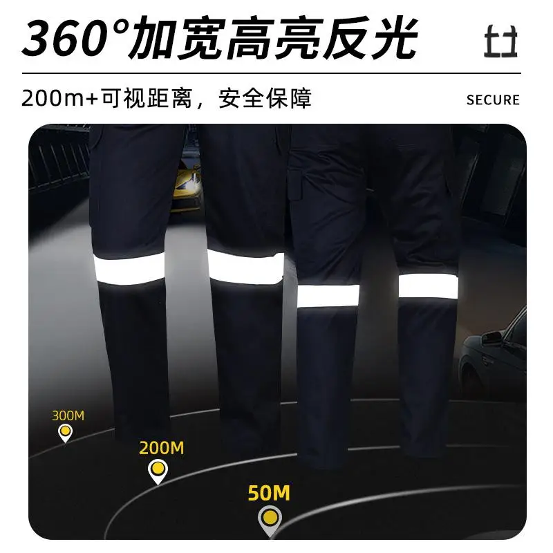 Men‘s Multi Pocket Men's Work Pants Wear Resistant Workshop Factory Repair Construction Workers Clothes Reflective Strip Pants