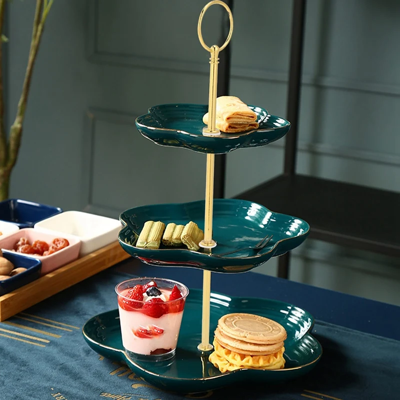 Colgador de platos de fruta, 5 bodas, Metal dorado, soporte para pastel de 3 niveles, mango central, Kit de accesorios de varillas