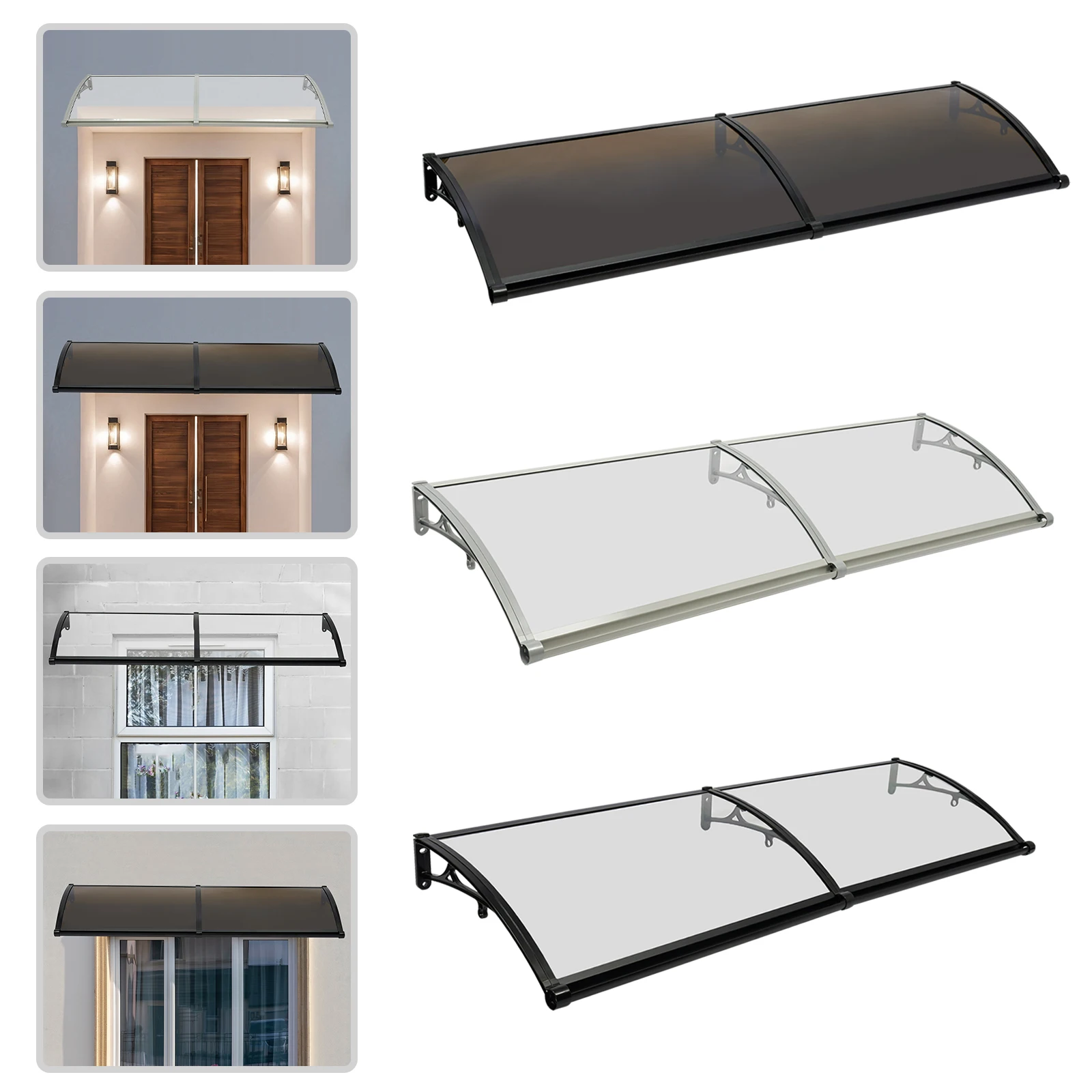 

200x60cm Clear Sun Shelter, Awning, Transparent Rain Cover with Aluminum Alloy Support for Outdoor Patio Door