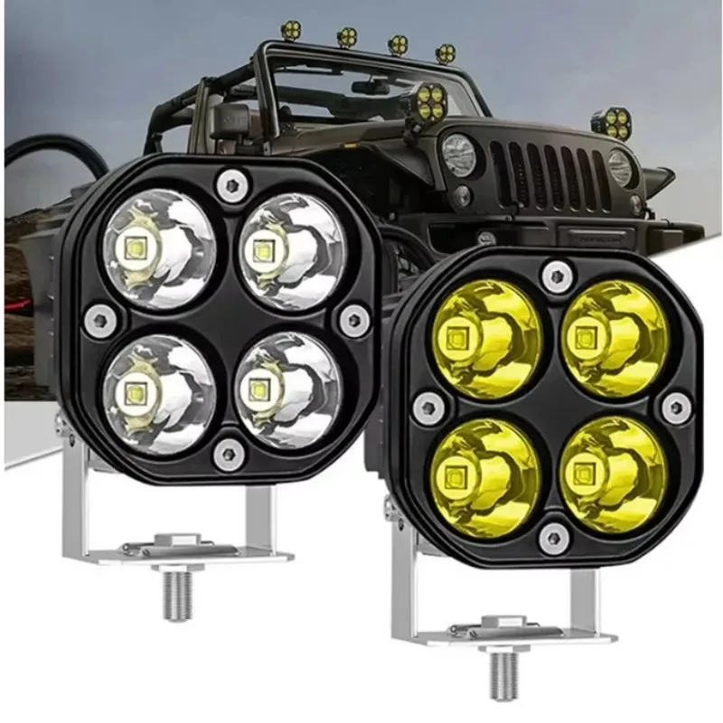 

For Truck 4WD Car Accesso 12V 24V Yellow White 2PCS LED Work Light 3 Inch Square Mini Car Light Spotlight Off Road Fog Lamp