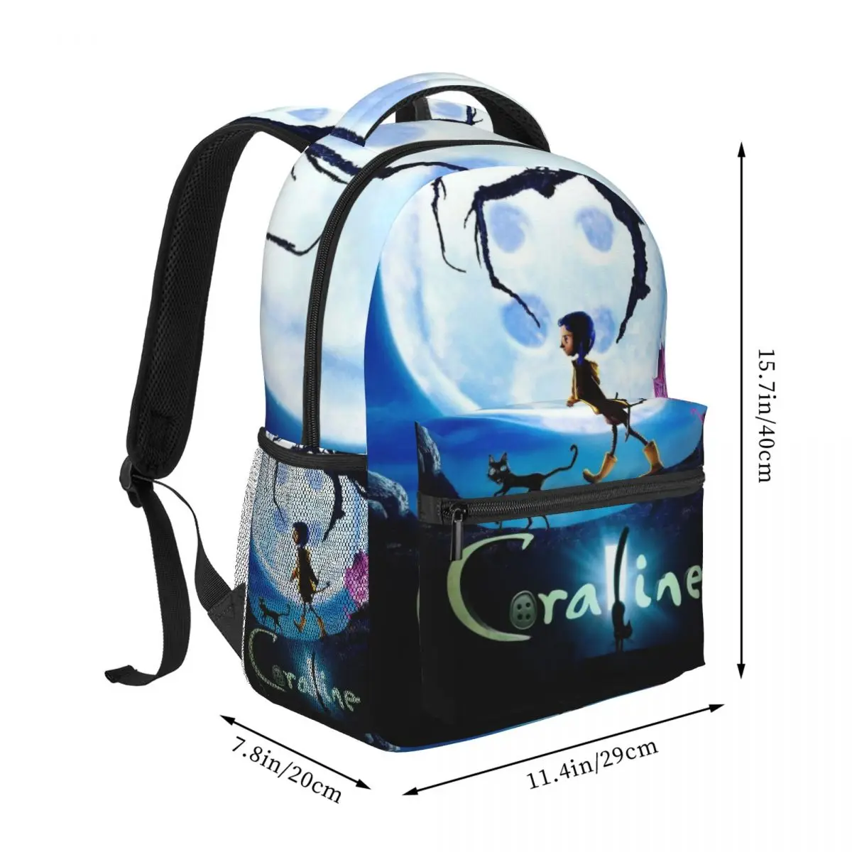 Mochila leve impermeável para meninos e meninas, mochila estudantil Coraline grande capacidade, 17"