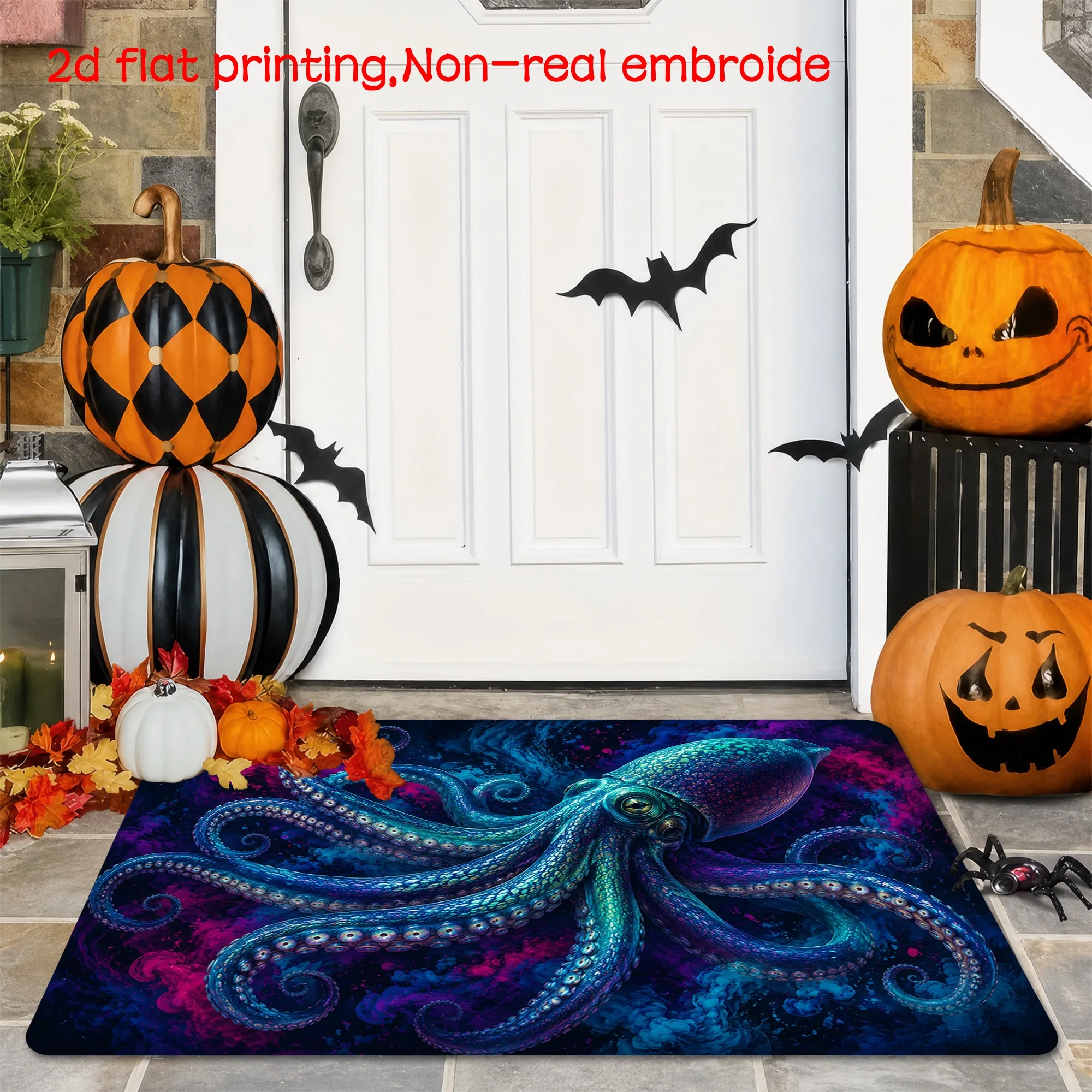 Ocean Art Doormat Colorful Octopus Galaxy Seawater Pattern Rectangular Non Slip Welcome Floor Rug 2D Printed Mat for Entry Decor