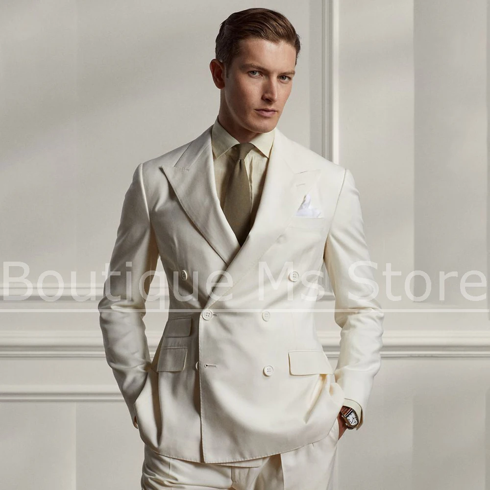 

Мужской двубортный костюм, элегантный однотонный деловой костюм с пиковыми лацканами для свадебной вечеринки, элитные случаи, комплект из 2 предметов