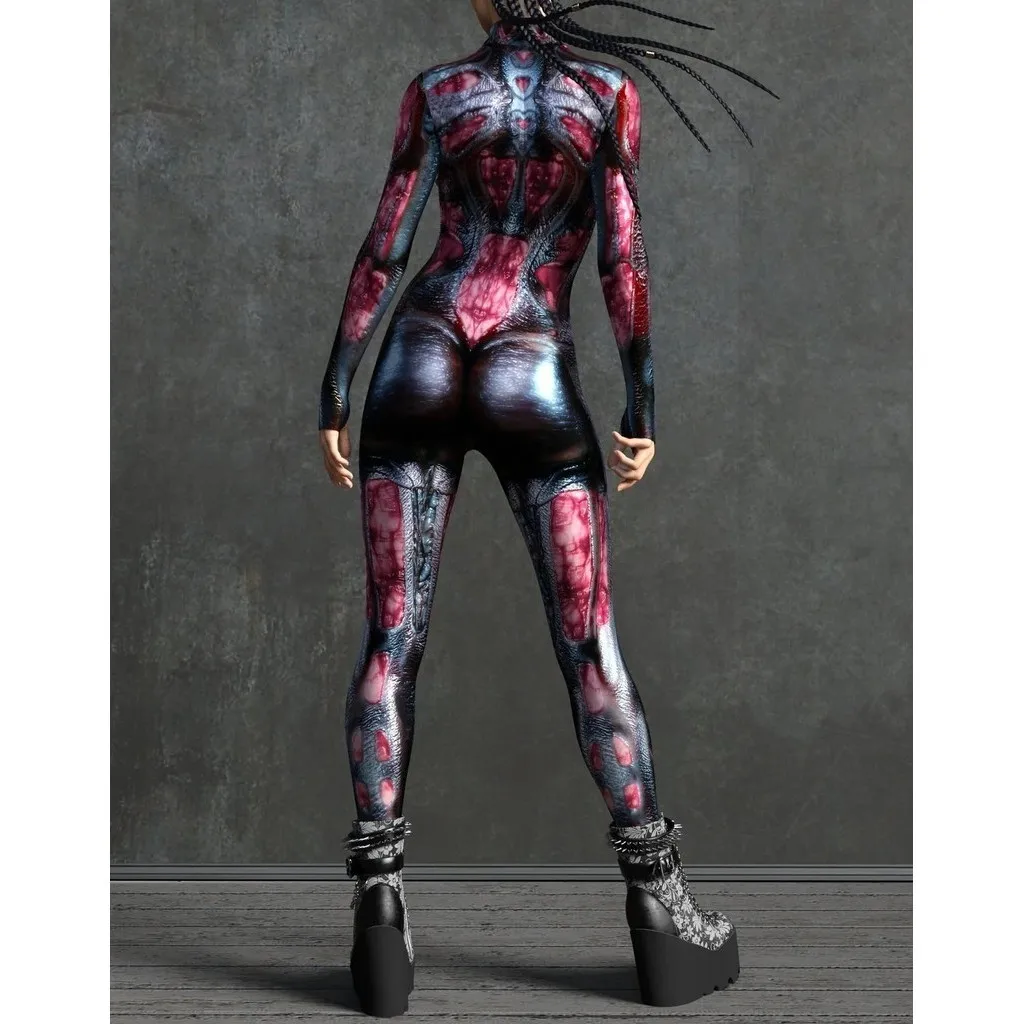 Unisex Cyber Punk 3D Digital Printing Halloween Party Role Play Outfit Women Men Cosplay Costume Carnival Jumpsuit