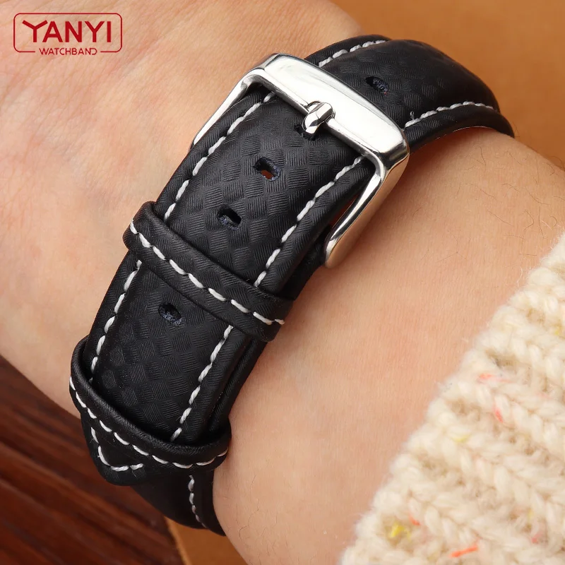 Genuine Leather Bracelet Carbon fiber grain Watchband 18mm 20mm Red Orange stitching watch band 21mm 22mm 23mm 24mm watch strap