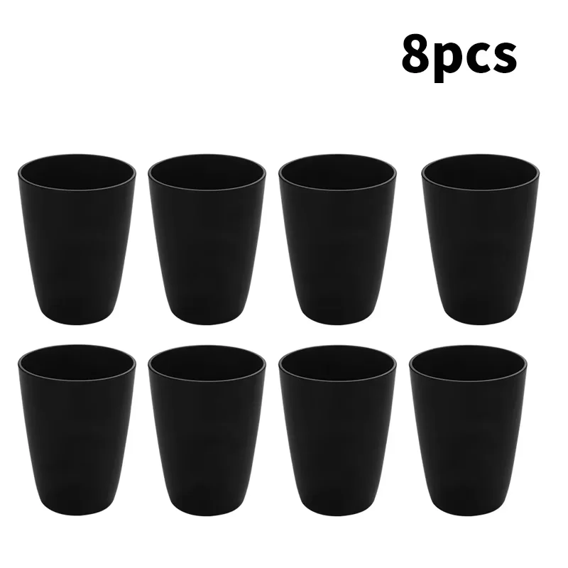 4/6/8 Stück schwarze, wiederverwendbare, bauchige Plastikbecher, geeignet für Familienküchen-Picknicks.
