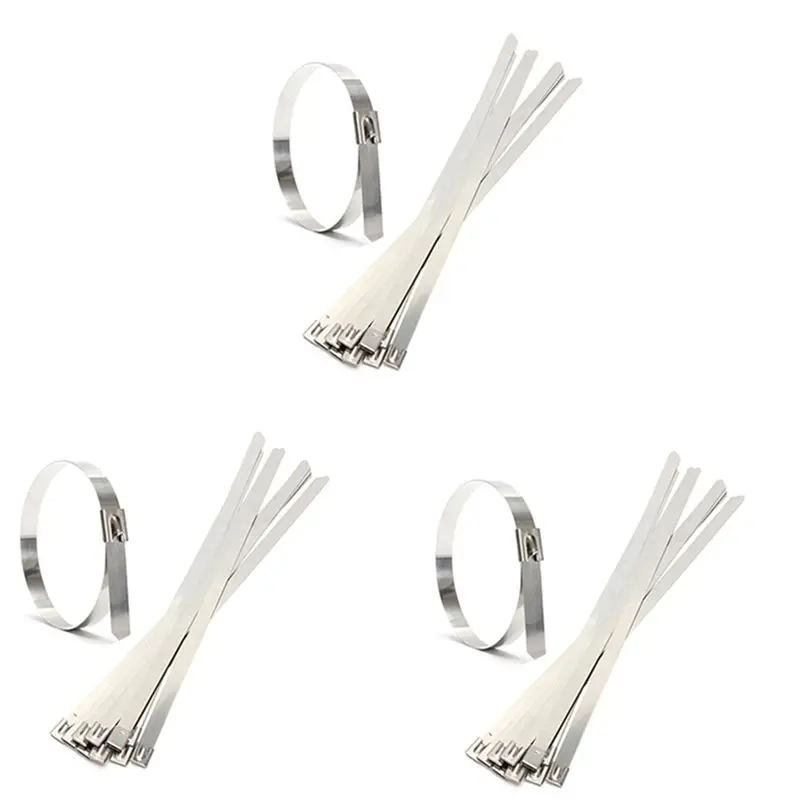 LICE-30 Pcs 0.39 Inch X 15.75 Inch Stainless Steel Metal Cable Zip Tie Wrap Exhaust Straps