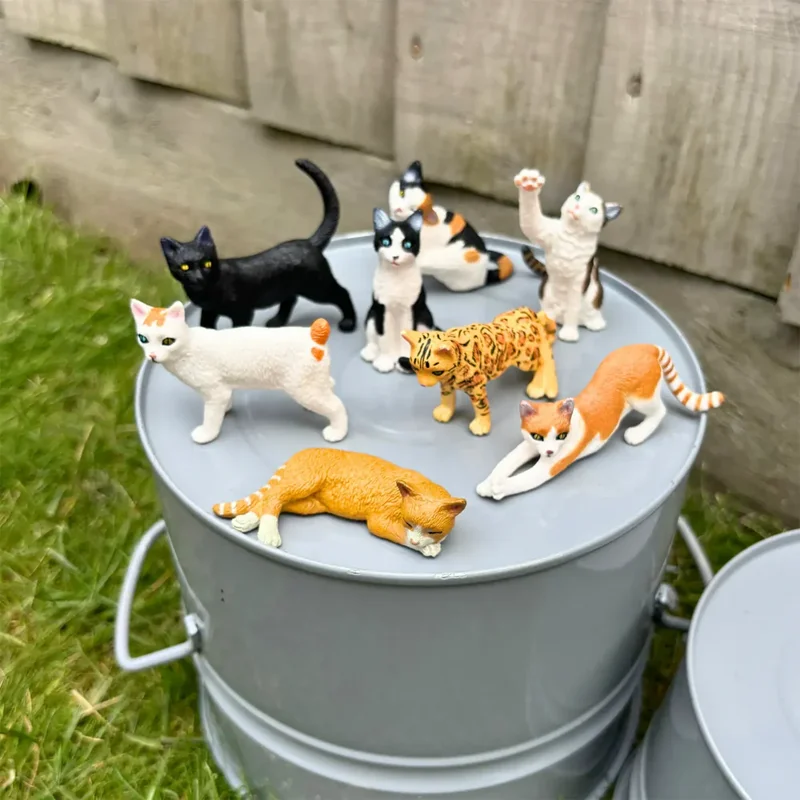 8Pcs Simulation Cat Pet Animal Model Toy Mini Cake Decoration Cats Figures Dolls Action Figurines Toys for Children Set Gift