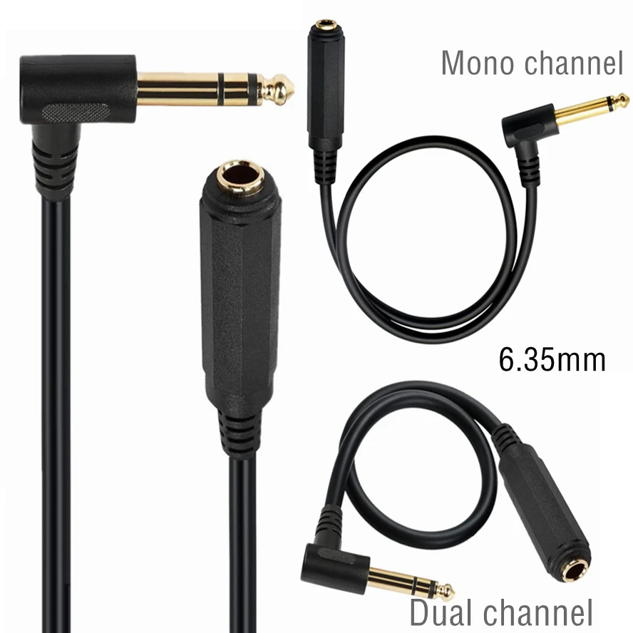 Dual channel Guitar Extension Cord Mono 6.35 TRS Male to 6.35mm Elbow TRS Female Audio Cable for Amplifiers Guitars Pianos Home