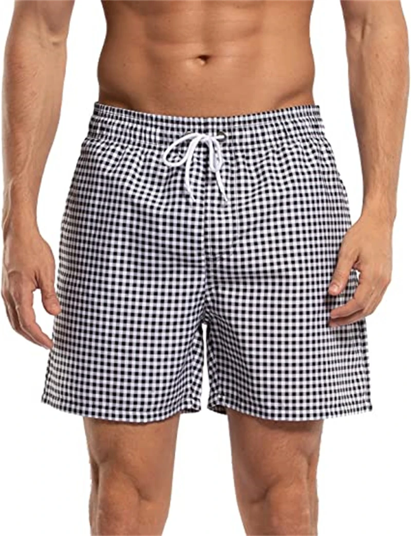 Homens verão roupa de banho shorts masculino troncos de natação maiôs beachwea homem surf praia nadar calças esportivas placa forro de malha e bolsos