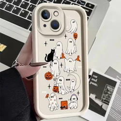 Sky ladder painting Halloween full screen pumpkin ghost little ghost Phone Case For iPhone 11 12 13 14 15 pro max