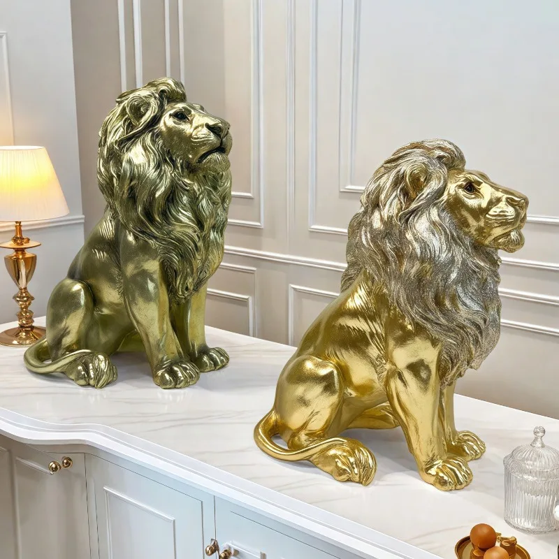 Vilead Resin Lion Statue Gold Animal Sculpture Collection Lion LoverGiftOffice HomeDecoration Accessories Statues for Decoration