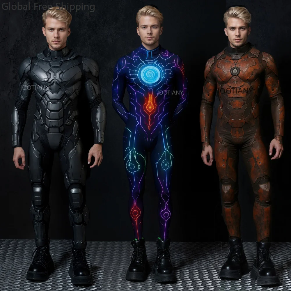 

Halloween Men's Aviation Mecha Print Tights Cyberpunk Costume Adult Party Role Play Sci-fi Bodysuit Performance Stage Costume