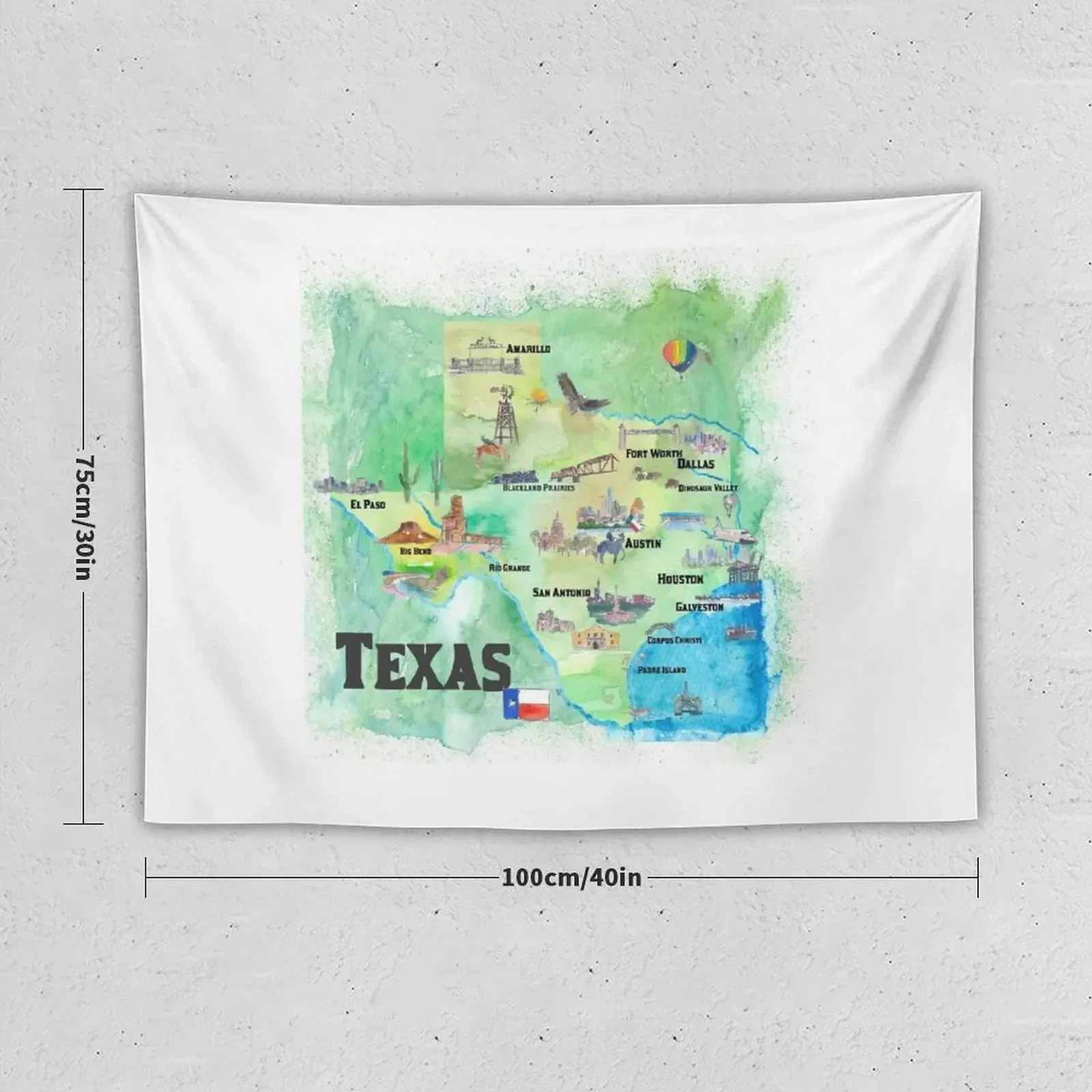 USA Texas Travel Poster Map with Highlights Tapestry Anime Decor Aesthetic Home Decor Tapestry