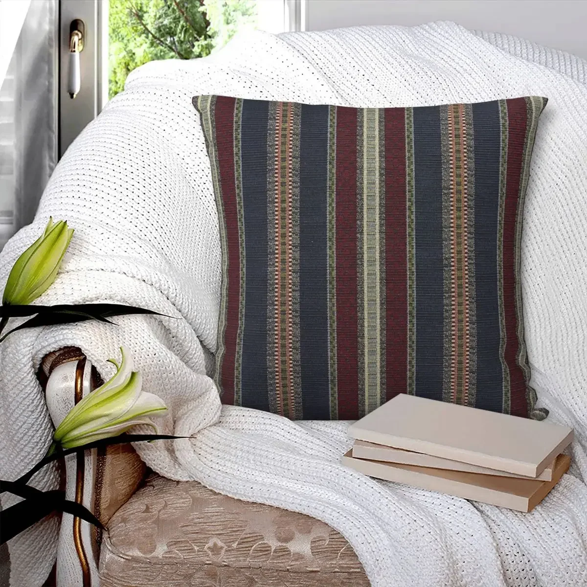 Navy Stripe Burgundy And Dark Blue Pillowcase Polyester Pillows Cover Cushion Comfort Throw Pillow Sofa Decorative Cushions Used