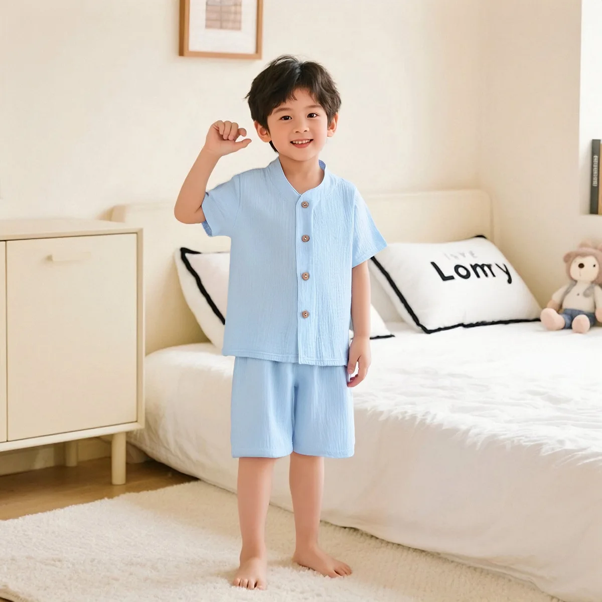 소년 소녀 여름 복장 아기 모슬린 코튼 홈웨어 의류 셔츠 반바지 정장 어린이 잠옷 탑 + 바지 세트 2pcs 1-12T