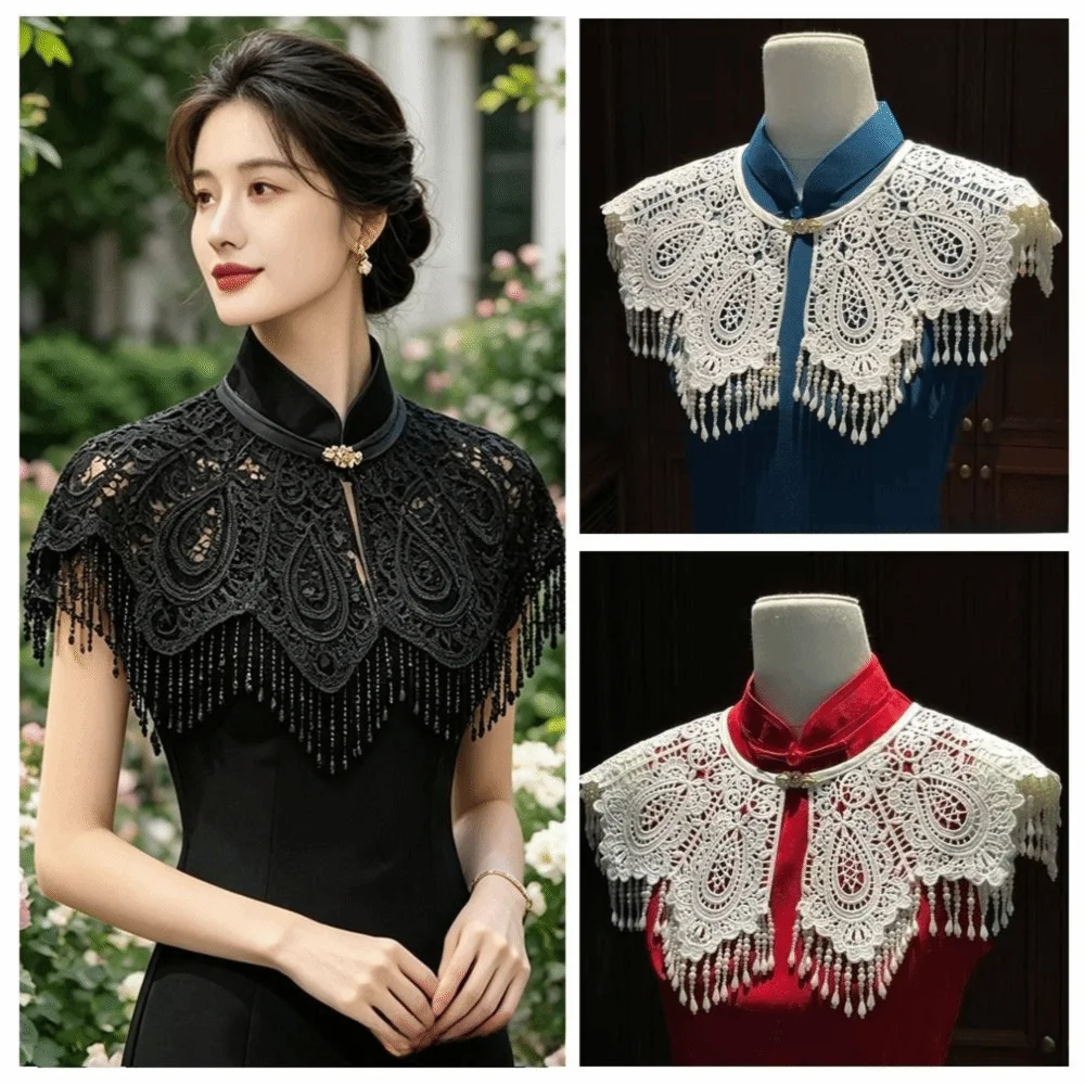 Polyester Cheongsam Shawl New Chinese Style Retro Tassel Stole Waterdrop Tassel Vintage Fringe Shrug Wedding Toast Outfit