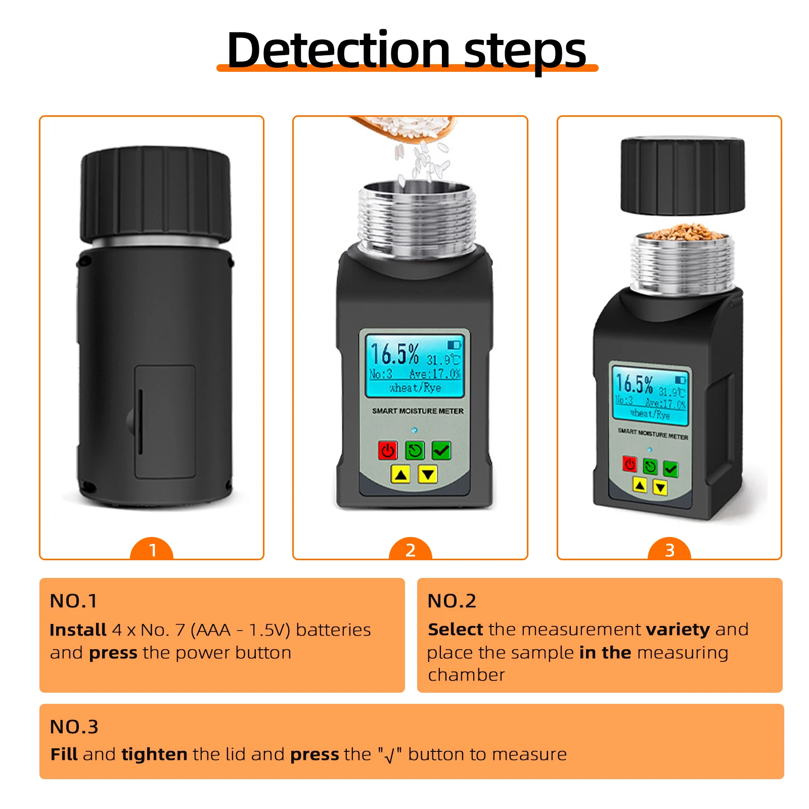 Medidor portátil de umidade de grãos, mini copo para café, cacau, arroz, trigo, 25 tipos de testador de umidade de grãos com 250 armazenamento de dados