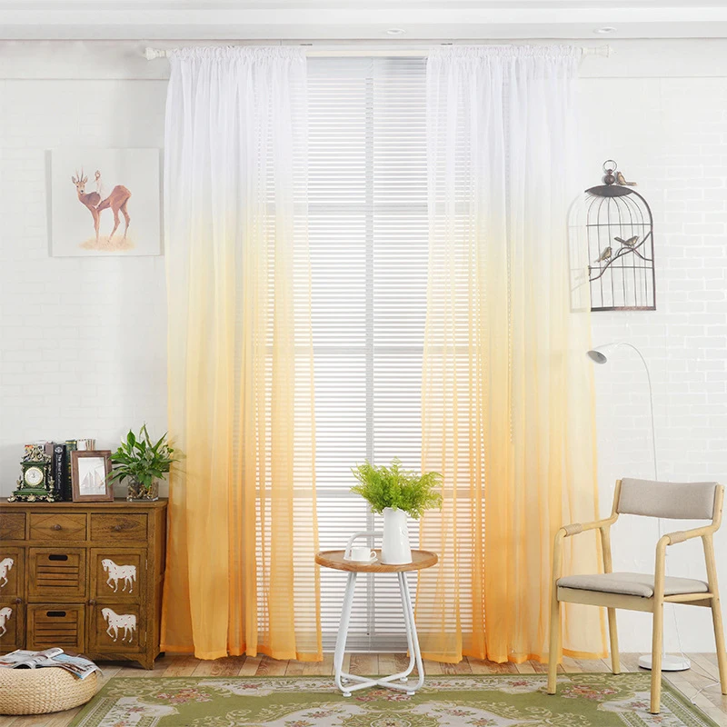 Modern Gradient Tulle Window Curtains For Living Room 3D Color Organza Yarn Sheer Voile Curtain For Bedroom Kitchen Drape Decor