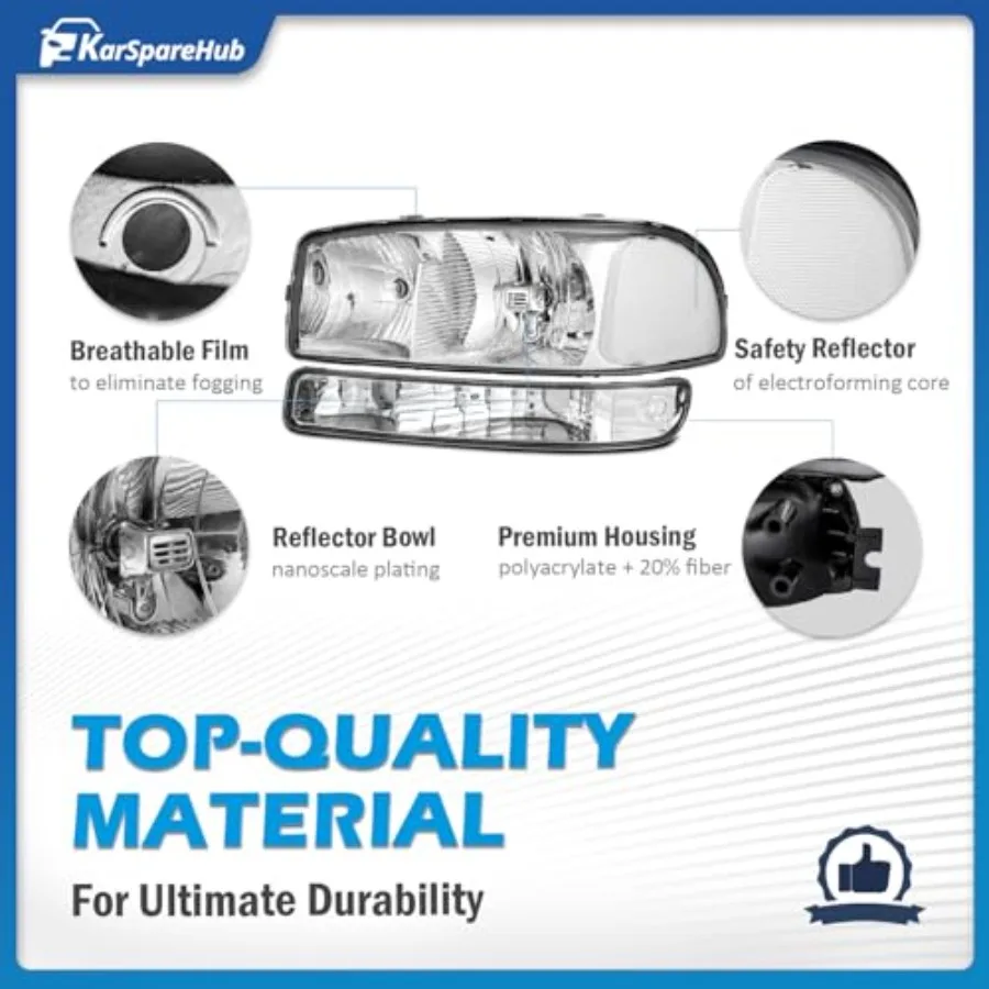 Conjunto de faróis para 19992006 GMC Sierra 1500 2500 e 20002006 GMC Yukon XL com lâmpadas completas do lado do motorista e do passageiro H