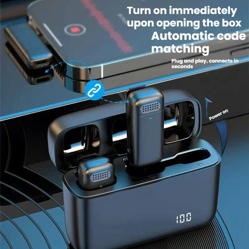 New K6 Wireless Collar Microphone with Digital Display Charging Box Video Recording Intelligent Noise Reduction Portable Design