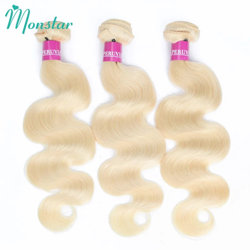 Monstar 1 3 4 Pcs Blonde 613 Color 28 30 32 34 36 Inch Long Body Wave Hair Weave Peruvian Hair Bundle Remy Human Hair Extensions