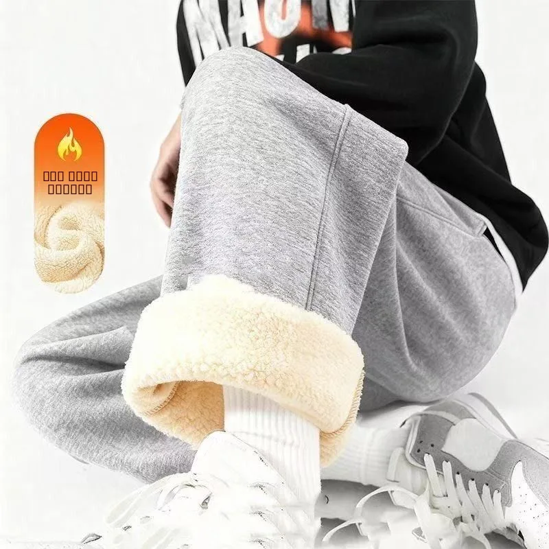 

Мужские спортивные брюки Thiened Fce, теплые, из овечьего бархата, свободного прямого кроя, однотонные, зимние, осенние, сезонные брюки