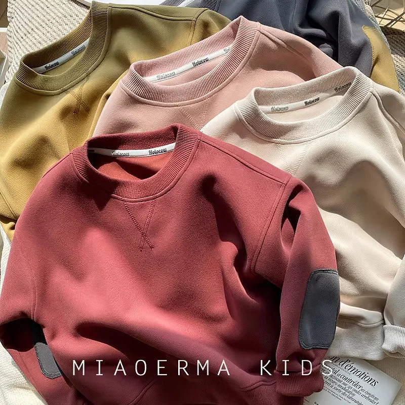2027 Spring Solid Sweatshirt Kids Long Sleeve Cotton Pullover Autumn Children Clothing Fashion Loose Casual Tracksuits 2-8 Y