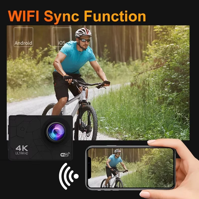 Mini Cámara de Acción 4K HD Wifi Portátil con Pantalla Táctil y Resistente al Agua