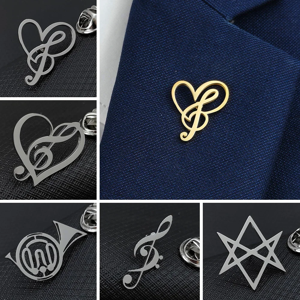 Luxury Trendy Music Logo Brooch Musical Note Stainless Steel Brooches for Women Pins Singer Concert Jewelry Accessories Gifts